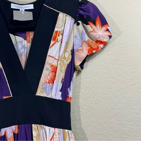 NEW Corey Lynn Calter Women's Silk Floral Fit and Flare Cap Sleeve Midi Dress 0 - Picture 7 of 12